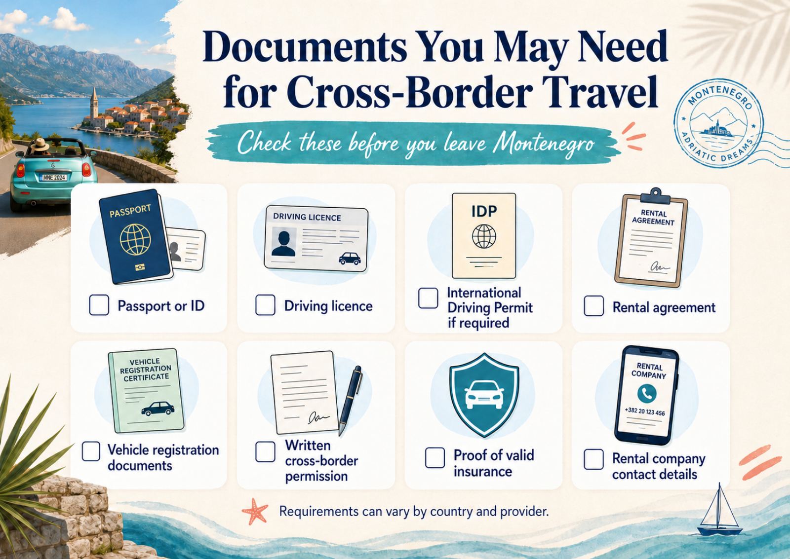 Documents to keep in the car when crossing a border from Montenegro